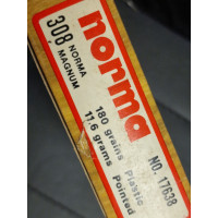 Cartouches classées BOITE MUNITIONS 20 CARTOUCHES   TLD  CAL. 308 NORMA MAGNUM 180 GRAINS   11.6 GRAMS SOFT POINT OU PLASTIC {PR