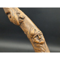 ANTIQUITES ART POPULAIRE CANNE DE MARCHE EN BOIS SCULPTEE  - FRANCE XIXè {PRODUCT_REFERENCE} - 21