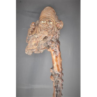 ANTIQUITES ART POPULAIRE CANNE DE MARCHE EN BOIS SCULPTEE  - FRANCE XIXè {PRODUCT_REFERENCE} - 2