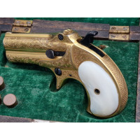 Armes de Poing LUXUEUX PISTOLET REMINGTON DOUBLE DERINGER Gravé Doré en COFFRET  Calibre 41RF RIMFIRE - US XIXè {PRODUCT_REFEREN