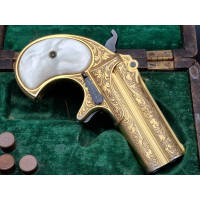 Catalogue Magasin LUXUEUX PISTOLET REMINGTON DOUBLE DERRINGER Gravé Doré en COFFRET Calibre 41RF RIMFIRE - US XIXè {PRODUCT_REF