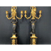 ANTIQUITES PAIRE DE CANDELABRES EPOQUE PREMIER EMPIRE A TROIS BRAS DE LUMIERE DANS LE GOUT DE THOMIRE {PRODUCT_REFERENCE} - 2