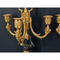 ANTIQUITES PAIRE DE CANDELABRES EPOQUE PREMIER EMPIRE A TROIS BRAS DE LUMIERE DANS LE GOUT DE THOMIRE {PRODUCT_REFERENCE} - 3