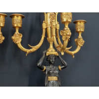 ANTIQUITES PAIRE DE CANDELABRES EPOQUE PREMIER EMPIRE A TROIS BRAS DE LUMIERE DANS LE GOUT DE THOMIRE {PRODUCT_REFERENCE} - 5