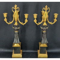 ANTIQUITES PAIRE DE CANDELABRES EPOQUE PREMIER EMPIRE A TROIS BRAS DE LUMIERE DANS LE GOUT DE THOMIRE {PRODUCT_REFERENCE} - 7