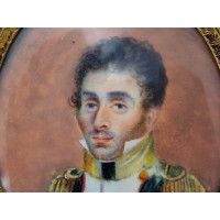 ANTIQUITES PORTRAIT MINIATURE OVALE  D'UN OFFICIER DE LA BATAILLE DE WAGRAM 1809 - FRANCE PREMIER EMPIRE {PRODUCT_REFERENCE} - 4