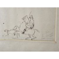 Souvenirs Historiques DESSIN DU PRINCE IMPERIAL LOUIS NAPOLEON IV COMPIEGNE 1866 ESQUISSE PLUME  NAPOLEON BONAPARTE A LA CHASSE 