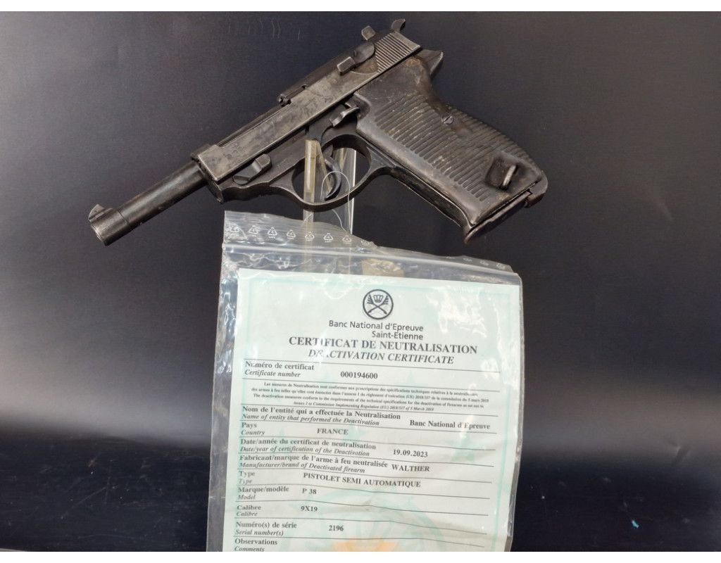 Armes Neutralisées  WW2 PISTOLET WALTHER P38 1945 ARMEE FRANCAISE  NEUTRALISATION UE 2023 {PRODUCT_REFERENCE} - 1