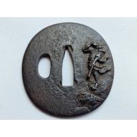 Art du Japon TSUBA EN FER POUR SABRE WAKIZASHI JAPON PERIODE EDO {PRODUCT_REFERENCE} - 1