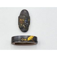 Art du Japon FUCHI KASHIRA SABRE JAPONAIS KATANA TANTO WAKIZASHI EN SHIBUICHI - JAPON EDO {PRODUCT_REFERENCE} - 1