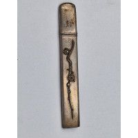 Art du Japon KOZUKA EN ARGENT BRANCHE FLEURS CERISIER MANCHE COUTEAU SABRE JAPONAIS TANTO WAKIZASHI KATANA JAPON PERIODE EDO {PR