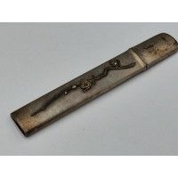 Art du Japon KOZUKA EN ARGENT BRANCHE FLEURS CERISIER MANCHE COUTEAU SABRE JAPONAIS TANTO WAKIZASHI KATANA JAPON PERIODE EDO {PR