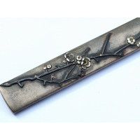 Art du Japon KOZUKA SHIBUICHI BRANCHE FLEURS CERISIER MANCHE COUTEAU SABRE JAPONAIS TANTO WAKIZASHI KATANA JAPON PERIODE EDO {PR