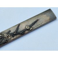 Art du Japon KOZUKA SHIBUICHI BRANCHE FLEURS CERISIER MANCHE COUTEAU SABRE JAPONAIS TANTO WAKIZASHI KATANA JAPON PERIODE EDO {PR