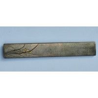 Art du Japon KOZUKA SHIBUICHI BRANCHE FLEURS CERISIER MANCHE COUTEAU SABRE JAPONAIS TANTO WAKIZASHI KATANA JAPON PERIODE EDO {PR