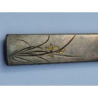 Art du Japon KOZUKA SHIBUICHI BRANCHE FLEURS CERISIER MANCHE COUTEAU SABRE JAPONAIS TANTO WAKIZASHI KATANA JAPON PERIODE EDO {PR