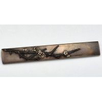 Art du Japon KOZUKA SHIBUICHI BRANCHE FLEURS CERISIER MANCHE COUTEAU SABRE JAPONAIS TANTO WAKIZASHI KATANA JAPON PERIODE EDO {PR