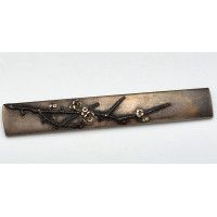 Art du Japon KOZUKA SHIBUICHI BRANCHE FLEURS CERISIER MANCHE COUTEAU SABRE JAPONAIS TANTO WAKIZASHI KATANA JAPON PERIODE EDO {PR