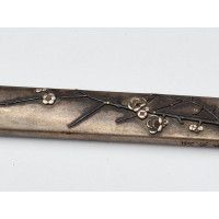 Art du Japon KOZUKA SHIBUICHI BRANCHE FLEURS CERISIER MANCHE COUTEAU SABRE JAPONAIS TANTO WAKIZASHI KATANA JAPON PERIODE EDO {PR