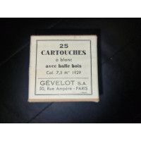 Munitions catégorie C BOITE 25 CARTOUCHES A BLANC  BALLE BOIS ETUIS LAITON CALIBRE MAS 7,5 X 54  GEVELOT PARIS {PRODUCT_REFERENC