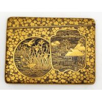 Art du Japon ÉTUI PORTE CARTE EN FER DAMASQUINÉ A L'OR KOMAI MONT FUJI  -  JAPON XIXè MEIJI {PRODUCT_REFERENCE} - 3
