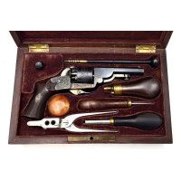 Armes de Poing REVOLVER HOULLIER BLANCHARD BREVETÉ À PARIS EN CASSETTE OUTILS RECHARGEMENT CALIBRE 31 VERS 1855 - FRANCE XIXè {P