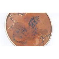 Art du Japon ASSIETTE VIDE POCHE EN CUIVRE GRAVÉ CISELÉ D'UN TIGRE AU MILIEU DES BAMBOUS SHAKUDO ET OR - JAPON XIXè MEIJI {PRODU
