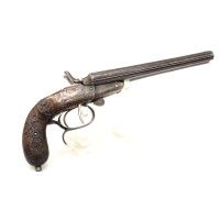Armes de Poing PISTOLET DOUBLE DE VÉNERIE A CHIENS EXTERIEURS CALIBRE 12MM ÉMILE LAPORT & Cie RIO DE JANEIRO - BRÉZIL BELGIQUE X