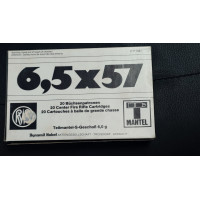 Cartouches classées 6,5X57  BOITE DE 20 CARTOUCHES  RWS T MANTEL  SOFT POINT  6G / 93 GRAINS CALIBRE 6.5 X 57 {PRODUCT_REFERENCE