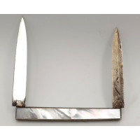 Coutellerie COUTEAU PLIANT DE LUXE  LANGRES XVIIIème   ARGENT ET NACRE  -  J.B BERGER A LANGRES {PRODUCT_REFERENCE} - 2