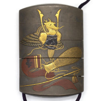 Art du Japon INRO À QUATRE CASES EN LAQUE SIGNÉ HAN'YUSAI (1804-1840) OJIME IVOIRE - JAPON EPOQUE EDO XIXè {PRODUCT_REFERENCE} -