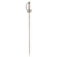 Armes Blanches FINE ET RICHE ÉPÉE À LA MOUQUETAIRE EN FER LAME GRAVÉE DEVISE RECTE FACIENDO NEMINEM TIMEAS  - FRANCE FIN DU XVII