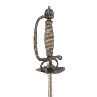 Armes Blanches FINE ET RICHE ÉPÉE À LA MOUQUETAIRE EN FER LAME GRAVÉE DEVISE RECTE FACIENDO NEMINEM TIMEAS  - FRANCE FIN DU XVII
