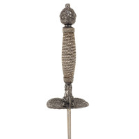 Armes Blanches FINE ET RICHE ÉPÉE À LA MOUQUETAIRE EN FER LAME GRAVÉE DEVISE RECTE FACIENDO NEMINEM TIMEAS  - FRANCE FIN DU XVII