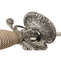 Armes Blanches FINE ET RICHE ÉPÉE À LA MOUQUETAIRE EN FER LAME GRAVÉE DEVISE RECTE FACIENDO NEMINEM TIMEAS  - FRANCE FIN DU XVII
