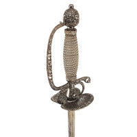 Armes Blanches FINE ET RICHE ÉPÉE À LA MOUQUETAIRE EN FER LAME GRAVÉE DEVISE RECTE FACIENDO NEMINEM TIMEAS  - FRANCE FIN DU XVII
