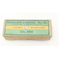 Cartouches Collection BOITE CARTON 24 CATOUCHES CALIBRE 450 MUNITIONS CAPSULERIE LIEGEOISE ANCIENNEMENT FRANCOTTE XIXè {PRODUCT_