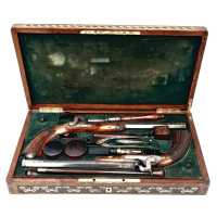 Armes de Poing CASSETTE NECESSAIRE DE DUEL PAIRE PISTOLETS PAR BOURDON A ETAMPES  1845 / 1855 - FRANCE XIXè {PRODUCT_REFERENCE} 