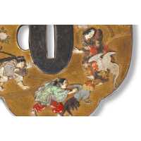 Art du Japon TSUBA ORNEMENTÉ D'UN SUPERBE TRAVAIL EN SHIBAYAMA, SIGNATURE DE YASUYOSHI ACTIF FIN XIXè - JAPON PÉRIODE MEIJI {PRO