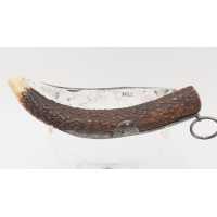 Coutellerie FORT COUTEAU PLIANT DE CHASSE CORNILLON  CORNE DE CERF  RESSORT À PALANQUILLE BASCIN À EPINAL - FRANCE FIN XIXè {PRO