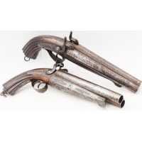 Armes de Poing RARE PAIRE DE PISTOLETS DE VÉNERIE SYSTÈME LEFAUCHEUF CALIBRE BALLE RAYÉ 16 À BROCHE - FRANCE XIXè  - 2