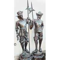 Antiquités PAIRE DE GRANDS SOLDATS EN BRONZE DE TAILLE HUMAINE MOUSQUETAIRES CAVALIERS STYLE RENAISSANCE  - 2