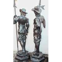 Antiquités PAIRE DE GRANDS SOLDATS EN BRONZE DE TAILLE HUMAINE MOUSQUETAIRES CAVALIERS STYLE RENAISSANCE  - 7