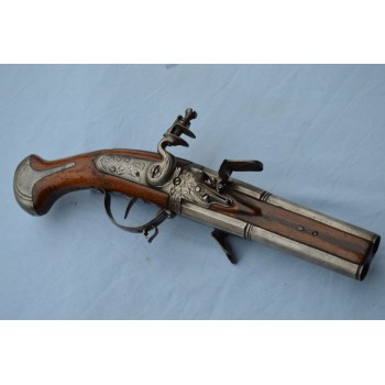 PISTOLET SILEX 2 CANONS TOURNANTS VERS 1680 - FR Ancien Régime Louis XIV