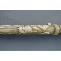 Art du Japon POIGNARD COUTEAU TANTO IVOIRE Sculpté de Masques de Théâtre NO - Japon Ere Meiji {PRODUCT_REFERENCE} - 11