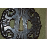 Arts & Armes du Japon TSUBA WAKIZASHI  INOME NI AIO GATA   EN CUIR LAQUEE NOIR  -   Japon époque Meiji {PRODUCT_REFERENCE} - 4