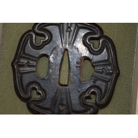 Arts & Armes du Japon TSUBA WAKIZASHI  INOME NI AIO GATA   EN CUIR LAQUEE NOIR  -   Japon époque Meiji {PRODUCT_REFERENCE} - 10