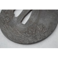 Arts & Armes du Japon TSUBA MARU GATA pour KATANA Signée TOMONOBU période EDO - Japon XIXè 13891 - 1