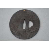 Arts & Armes du Japon TSUBA MARU GATA pour KATANA Signée TOMONOBU période EDO - Japon XIXè 13891 - 5