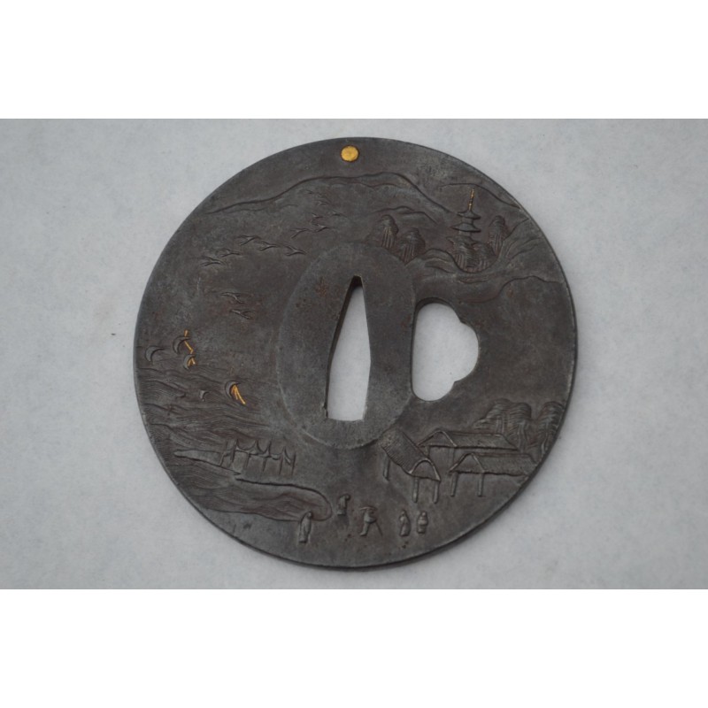Arts & Armes du Japon TSUBA MARU GATA pour KATANA Signée TOMONOBU période EDO - Japon XIXè 13891 - 5
